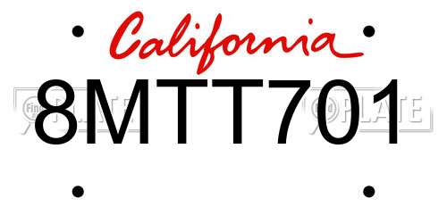 8MTT701 California License Plate