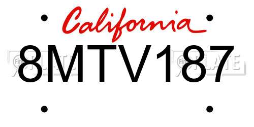 8MTV187 California License Plate