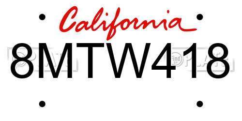8MTW418 California License Plate