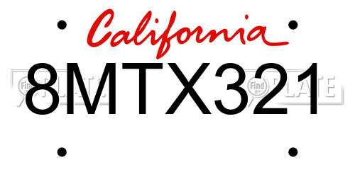 8MTX321 California License Plate