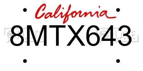 8MTX643 California License Plate