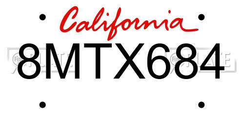 8MTX684 California License Plate