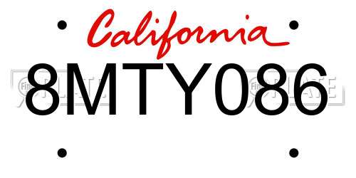 8MTY086 California License Plate
