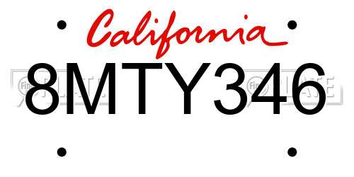8MTY346 California License Plate