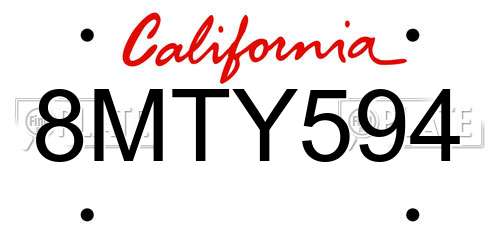 8MTY594 California License Plate
