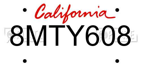 8MTY608 California License Plate