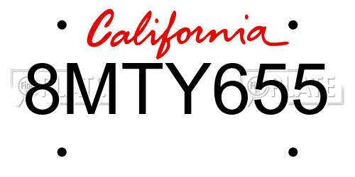 8MTY655 California License Plate