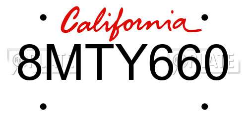 8MTY660 California License Plate