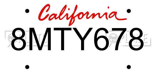 8MTY678 California License Plate