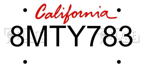8MTY783 California License Plate