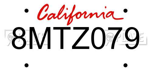 8MTZ079 California License Plate