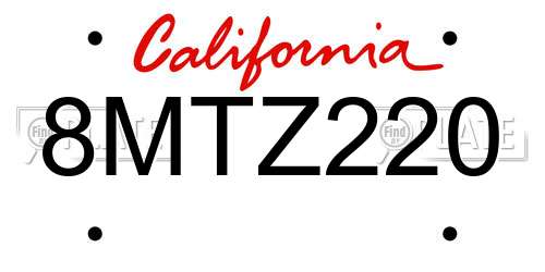8MTZ220 California License Plate