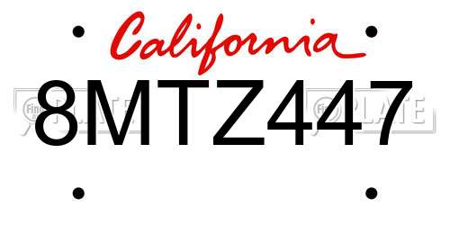 8MTZ447 California License Plate