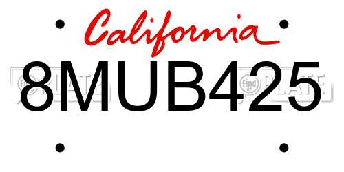 8MUB425 California License Plate