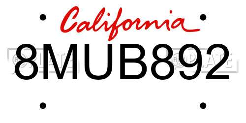 8MUB892 California License Plate