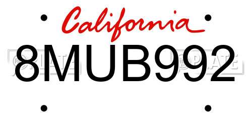 8MUB992 California License Plate