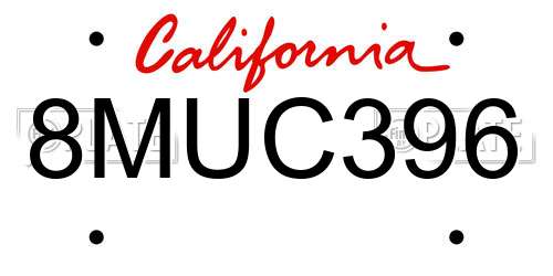 8MUC396 California License Plate