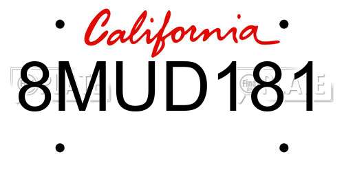 8MUD181 California License Plate