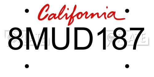 8MUD187 California License Plate