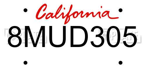 8MUD305 California License Plate