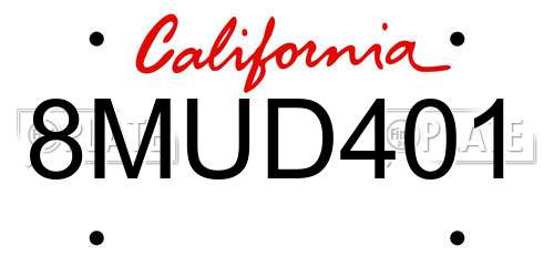 8MUD401 California License Plate