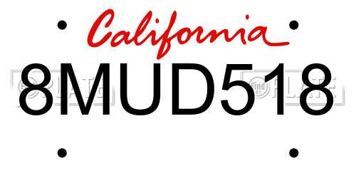 8MUD518 California License Plate