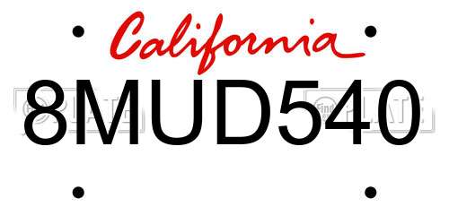8MUD540 California License Plate