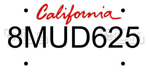 8MUD625 California License Plate
