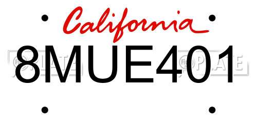 8MUE401 California License Plate