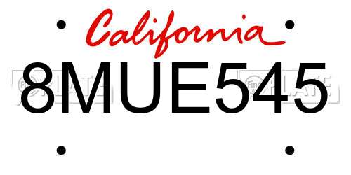 8MUE545 California License Plate