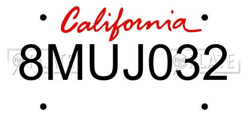 8MUJ032 California License Plate