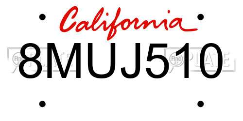 8MUJ510 California License Plate