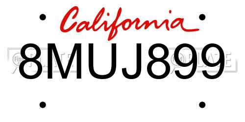 8MUJ899 California License Plate