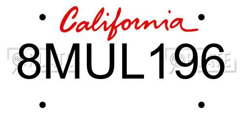 8MUL196 California License Plate