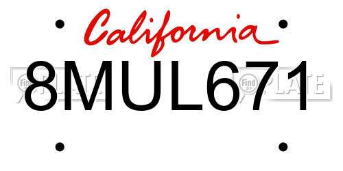 8MUL671 California License Plate