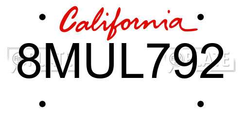 8MUL792 California License Plate