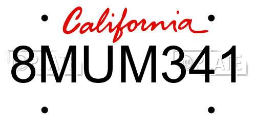 8MUM341 California License Plate