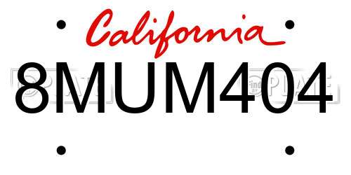8MUM404 California License Plate