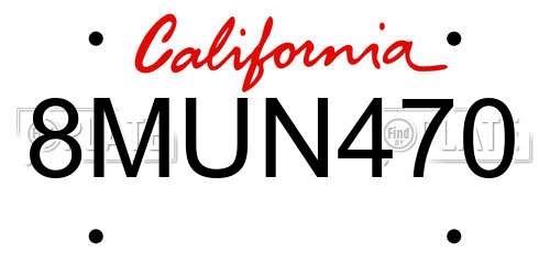 8MUN470 California License Plate