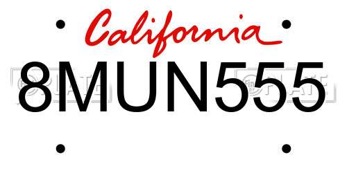 8MUN555 California License Plate