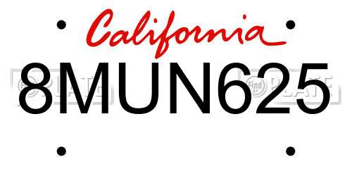 8MUN625 California License Plate