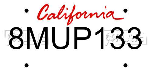 8MUP133 California License Plate