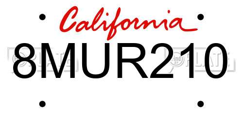 8MUR210 California License Plate