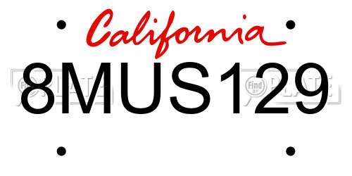 8MUS129 California License Plate