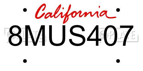 8MUS407 California License Plate