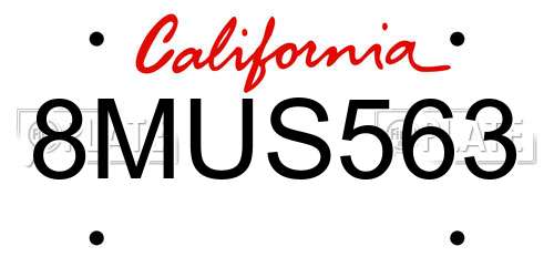 8MUS563 California License Plate