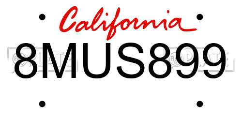 8MUS899 California License Plate