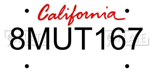 8MUT167 California License Plate