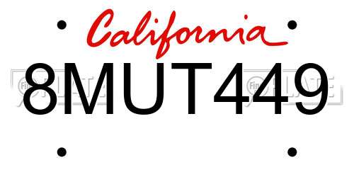 8MUT449 California License Plate