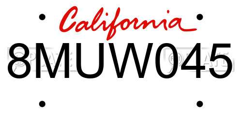 8MUW045 California License Plate
